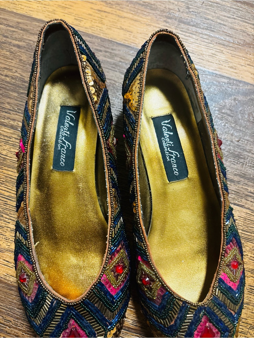 Women's Embellished Pointed Ballet Flat - Black & Gold with Pink Accents - Picture 4 of 10